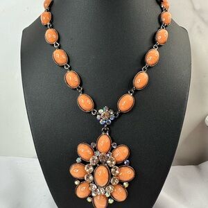 Vintage SNK Ornate Orange Cabochon Necklace